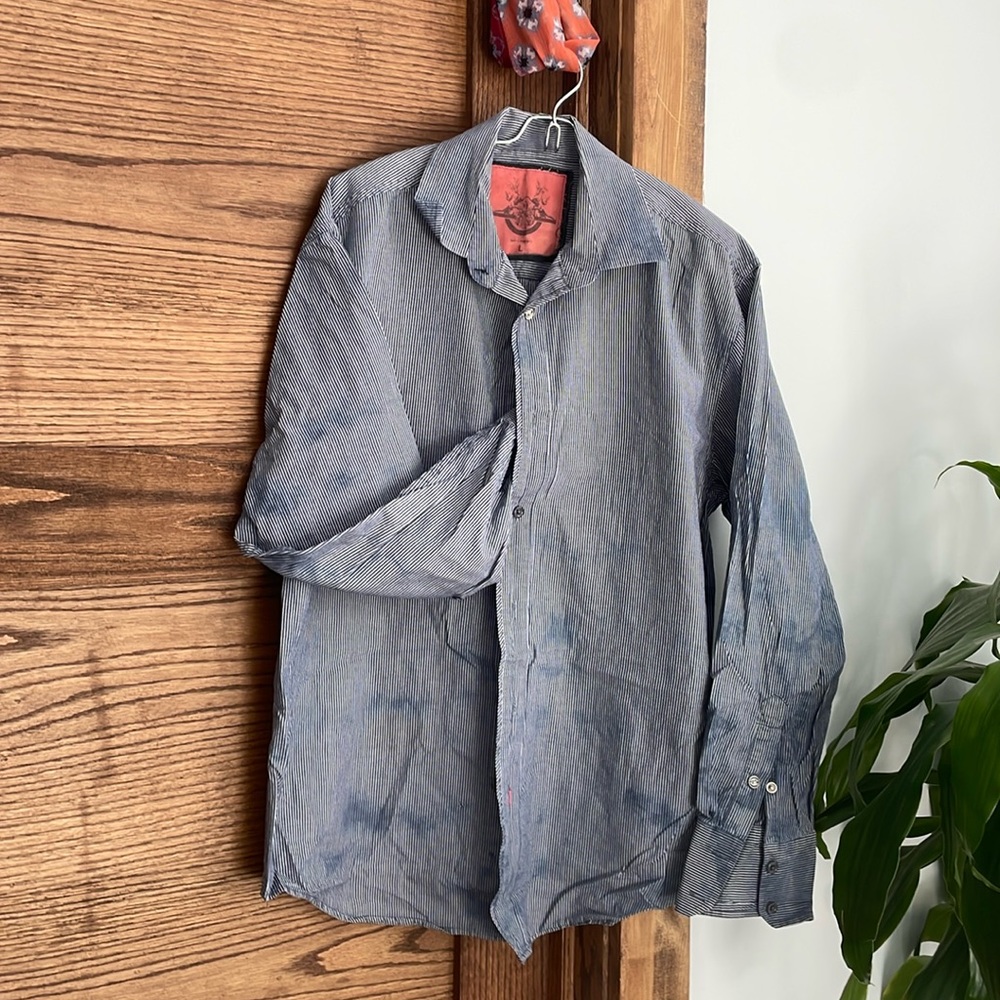 Blue and white striped stone washed shirt